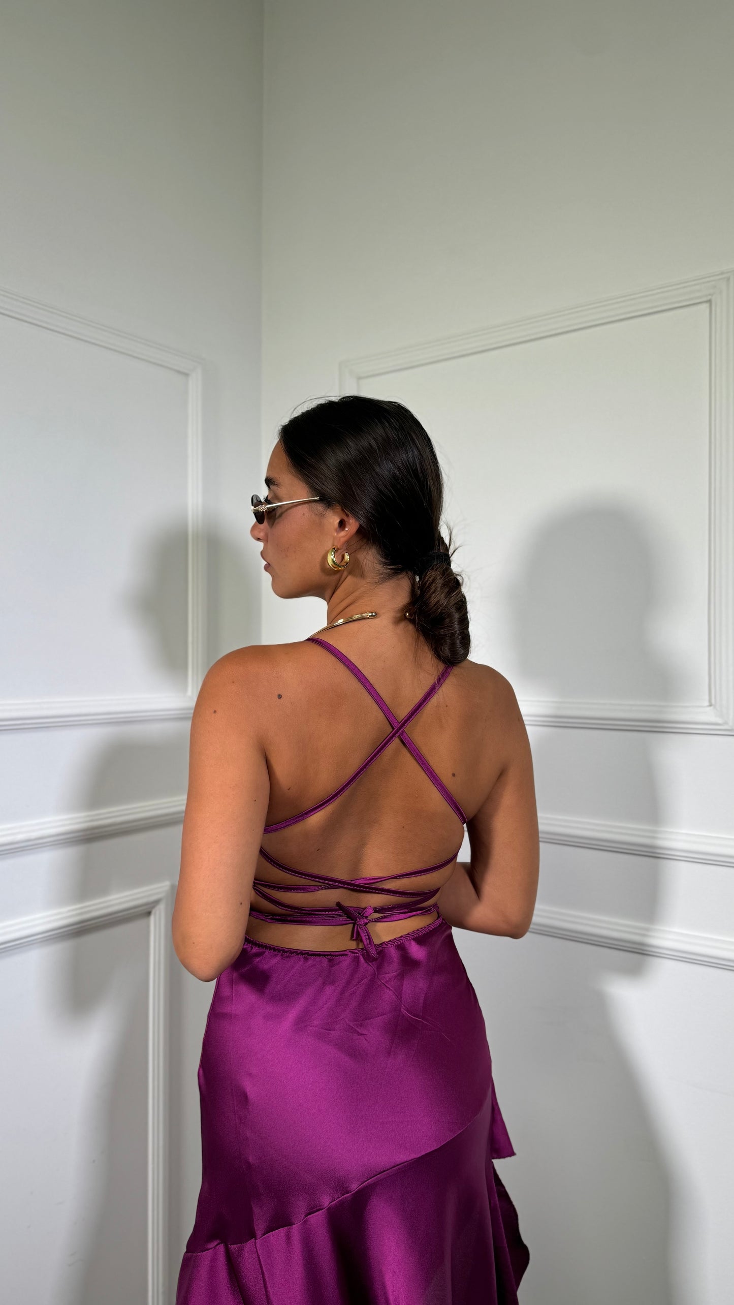 Abito in satin asimmetrico Key magenta 60607