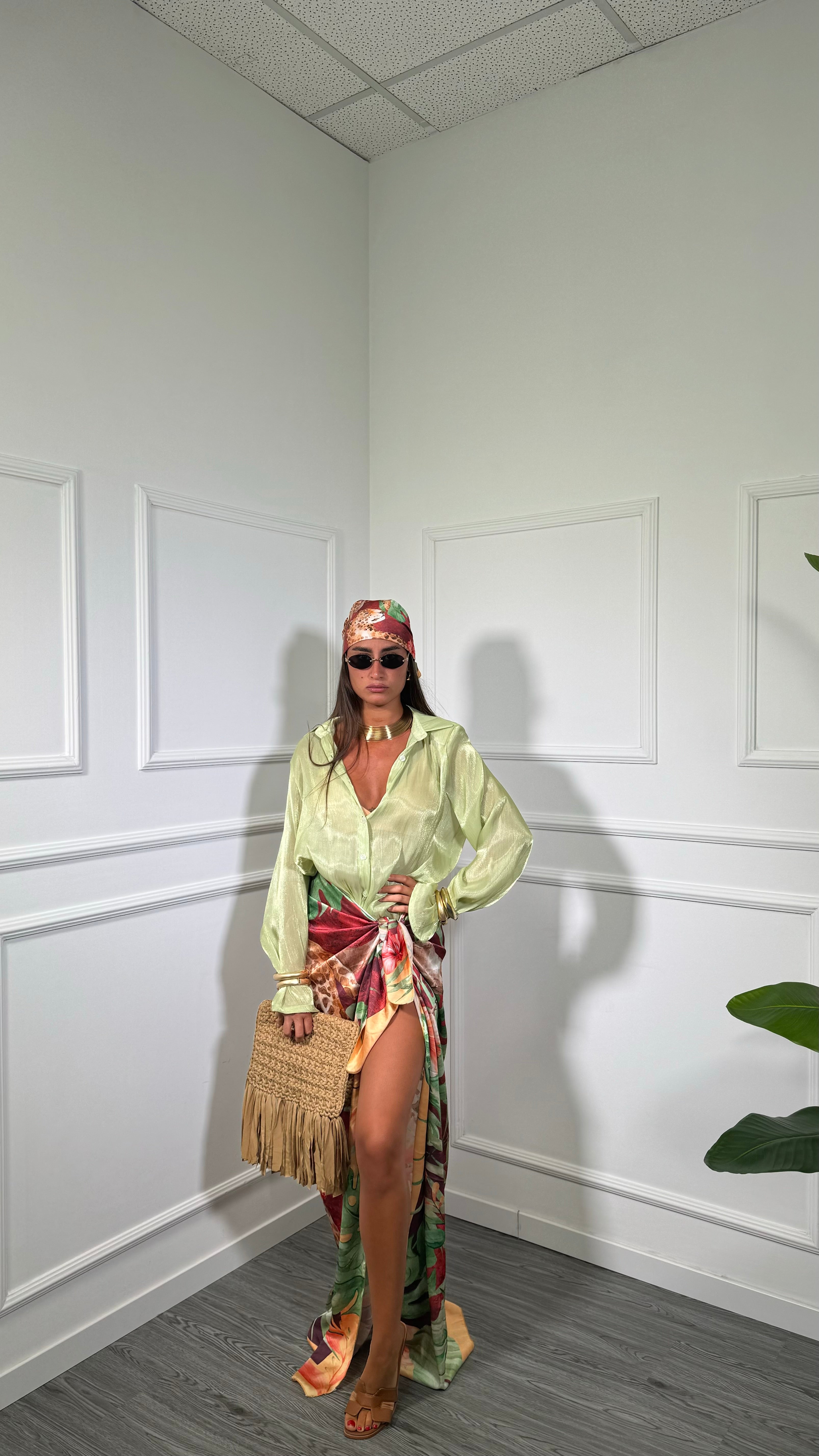 Pareo + bandana in satin floreale Nikita coccio 37271