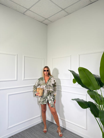 Camicia in cotone Etnic verde militare c81558