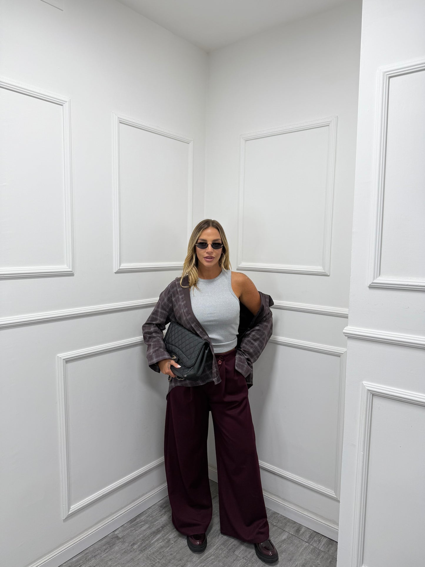 Pantaloni palazzo bustino asimmetrico Citylife vinaccia 12728