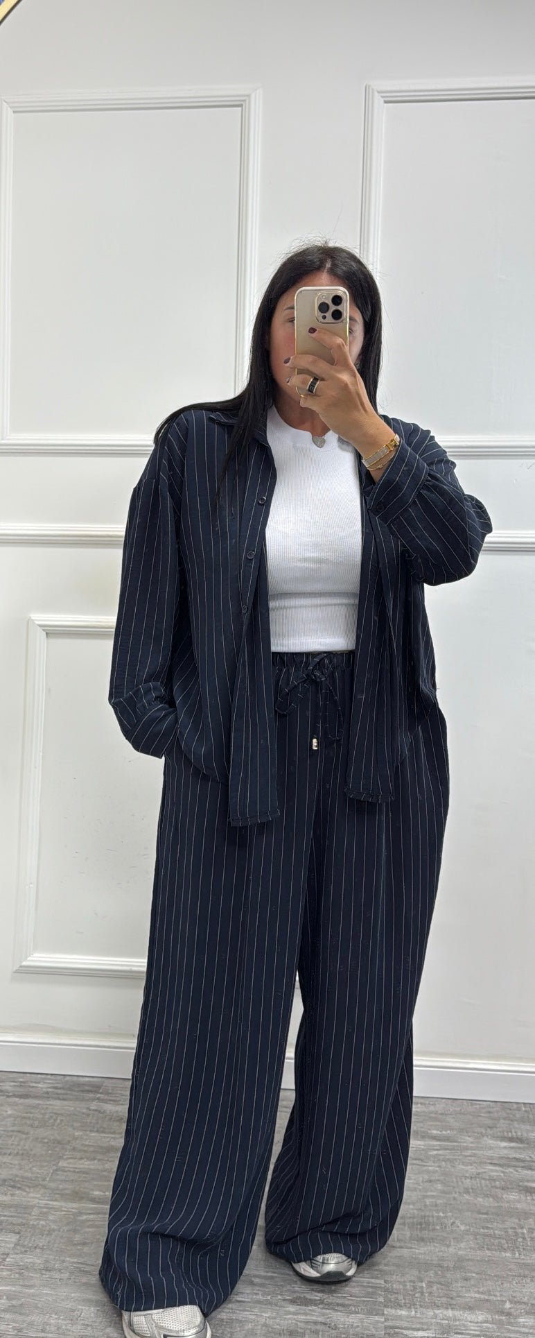 Coordinato gessato Office blu curvy 46/52 25061