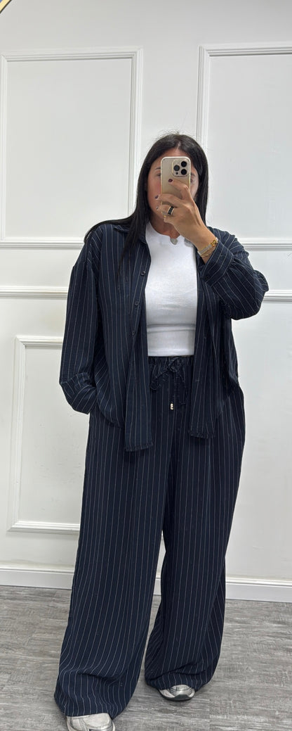 Coordinato gessato Office blu curvy 46/52 25061