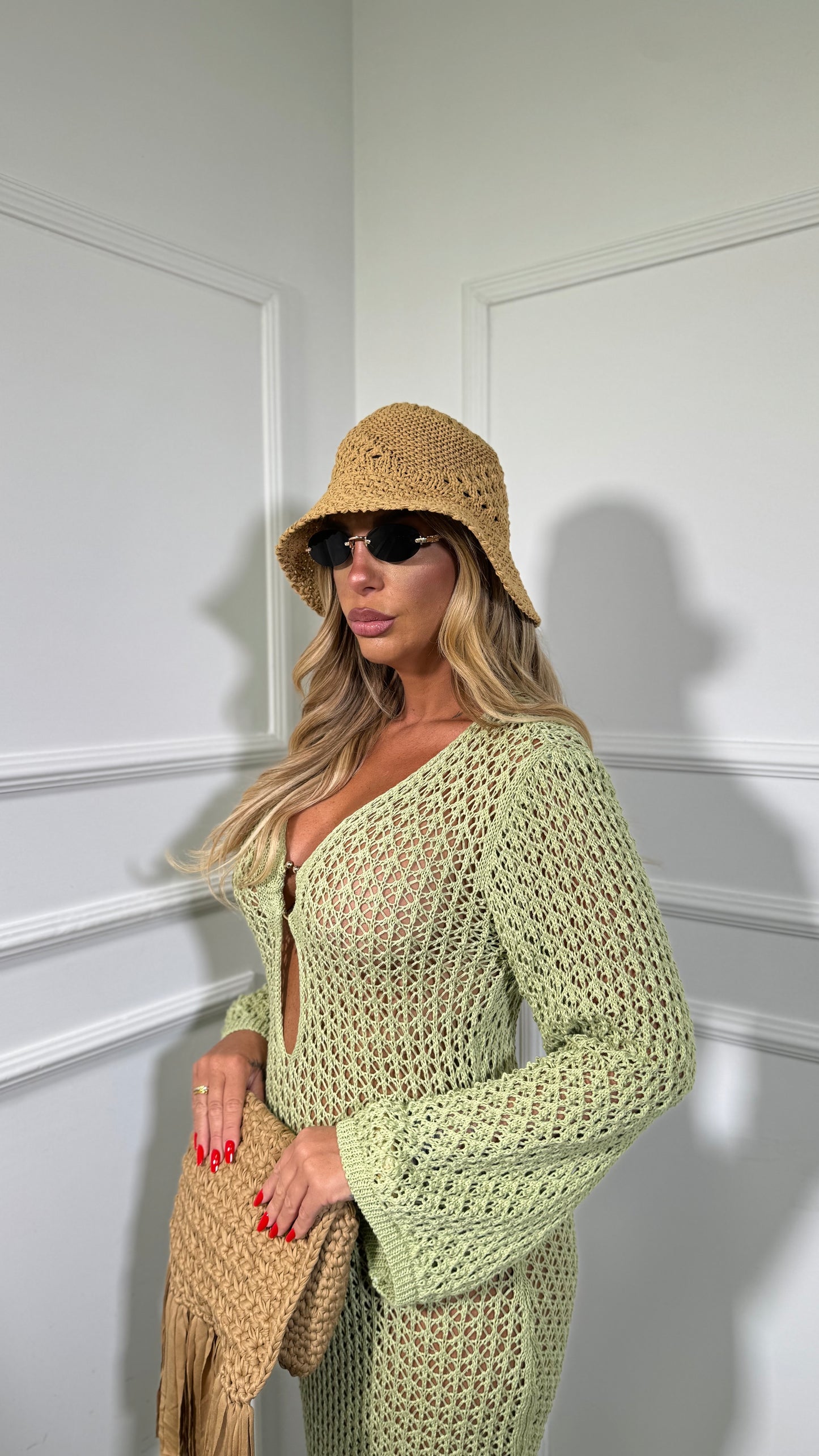 Abito lungo in crochet Suamy verde avocado 3750