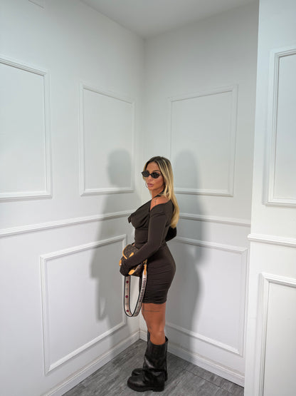 Abito scollo sciallato in lycra Ginny cioccolato 1122