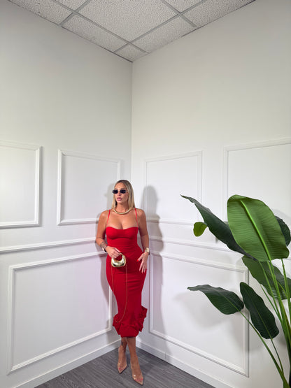Abito midi con rouges Farsha rosso 2341