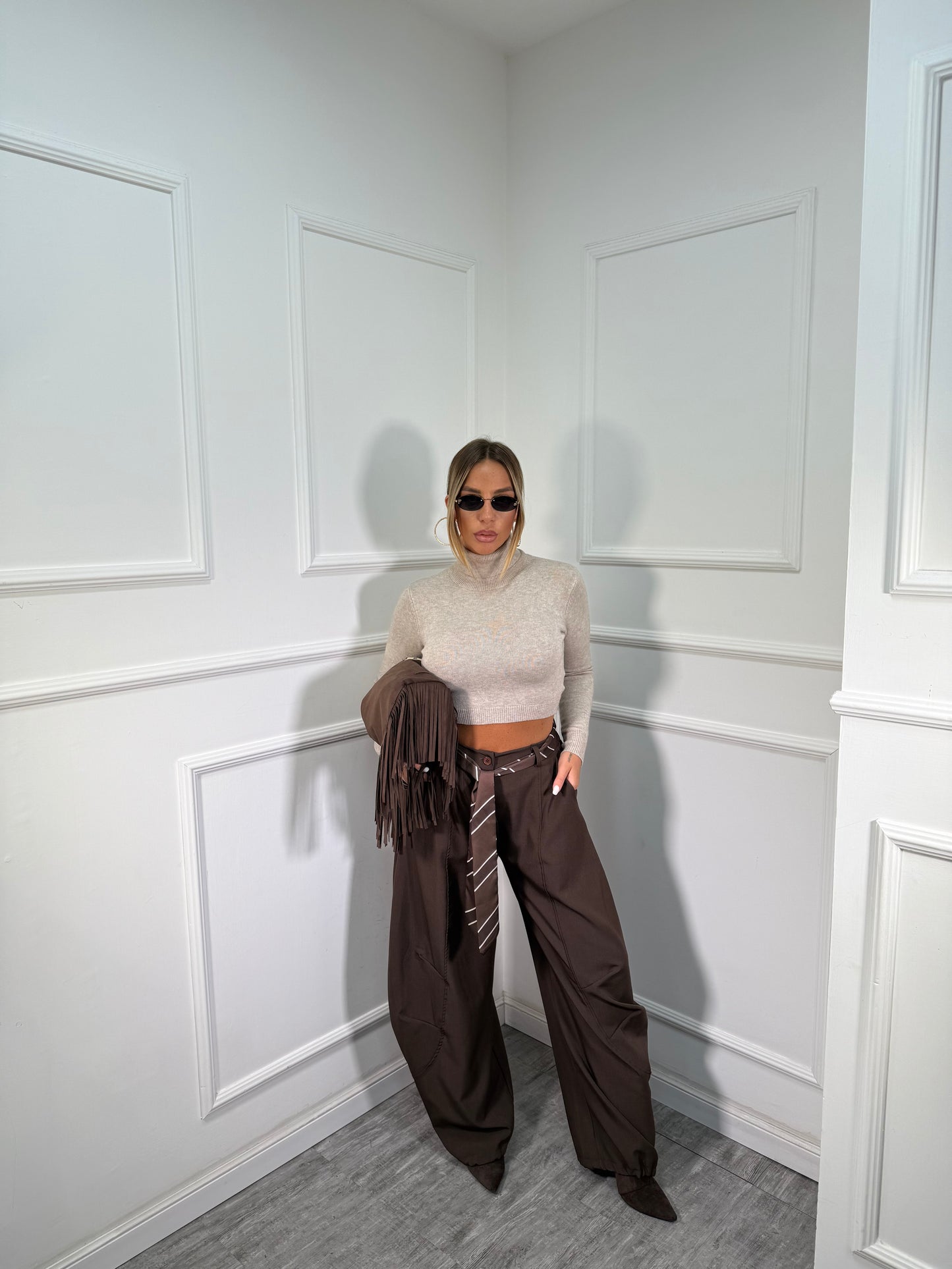 Pantaloni balloon con cravattino Allyson cioccolato my19589