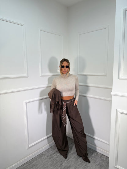 Pantaloni balloon con cravattino Allyson cioccolato my19589