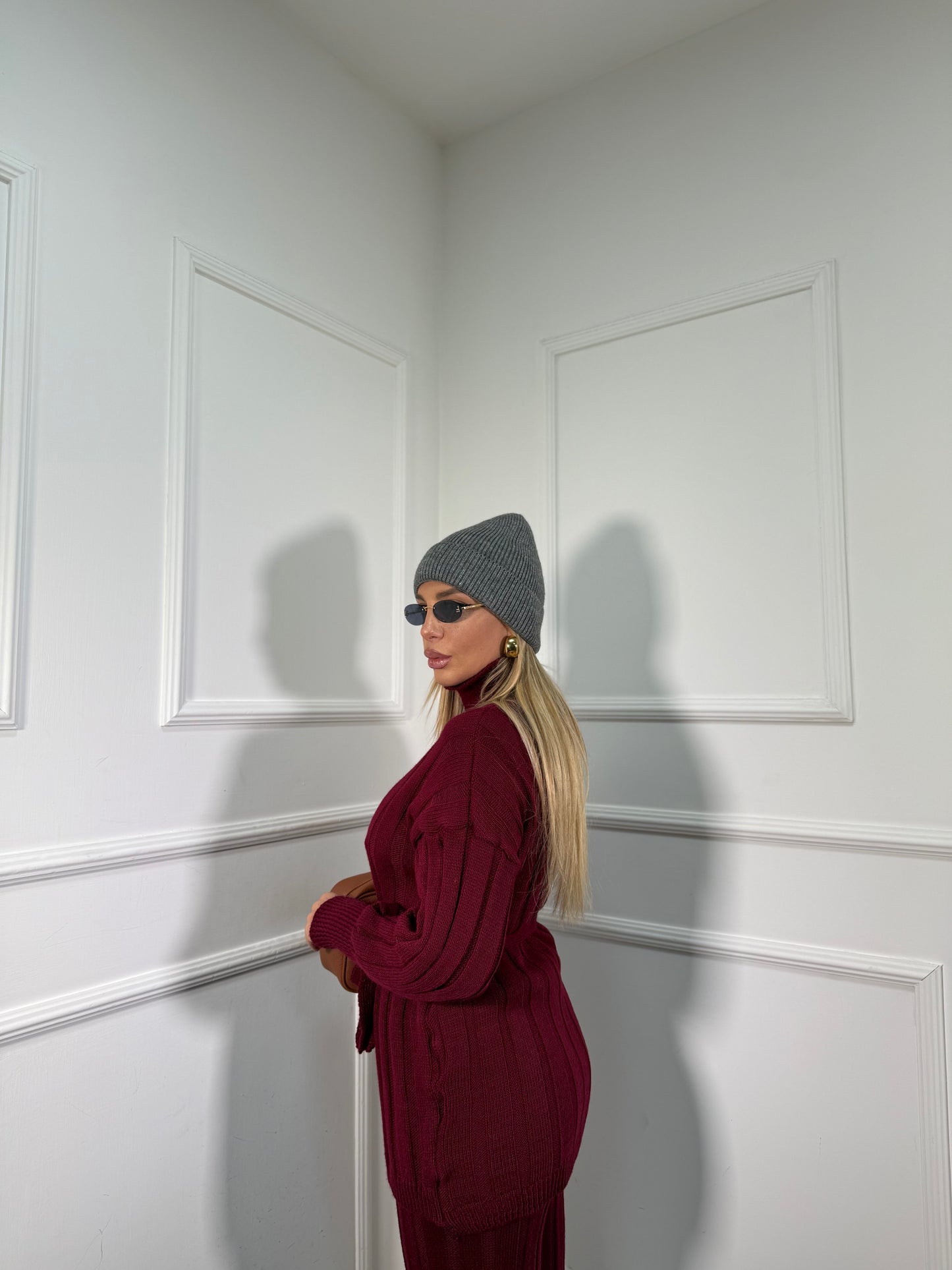 Coordinato in maglia a coste December bordeaux 228000