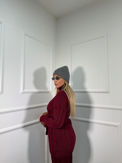 Coordinato in maglia a coste December bordeaux 228000