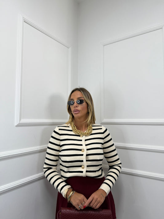 Cardigan lana rasata Bon Ton panna/nero zs8123