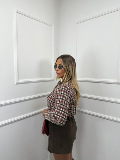 Camicia in flanella con fiocco bordeaux/cioccolato lz174