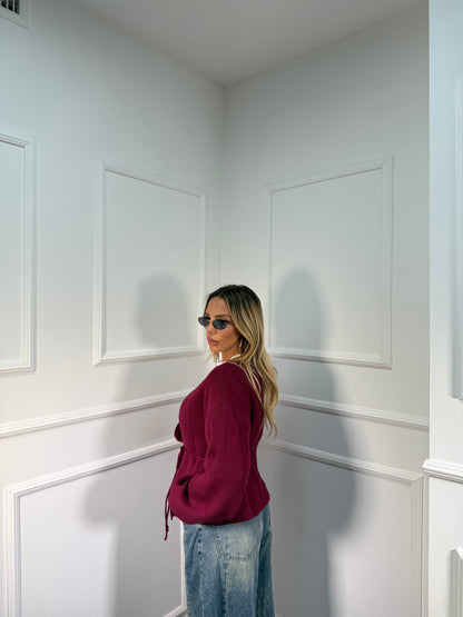 Incrociatina in lana rasata bordeaux 24683