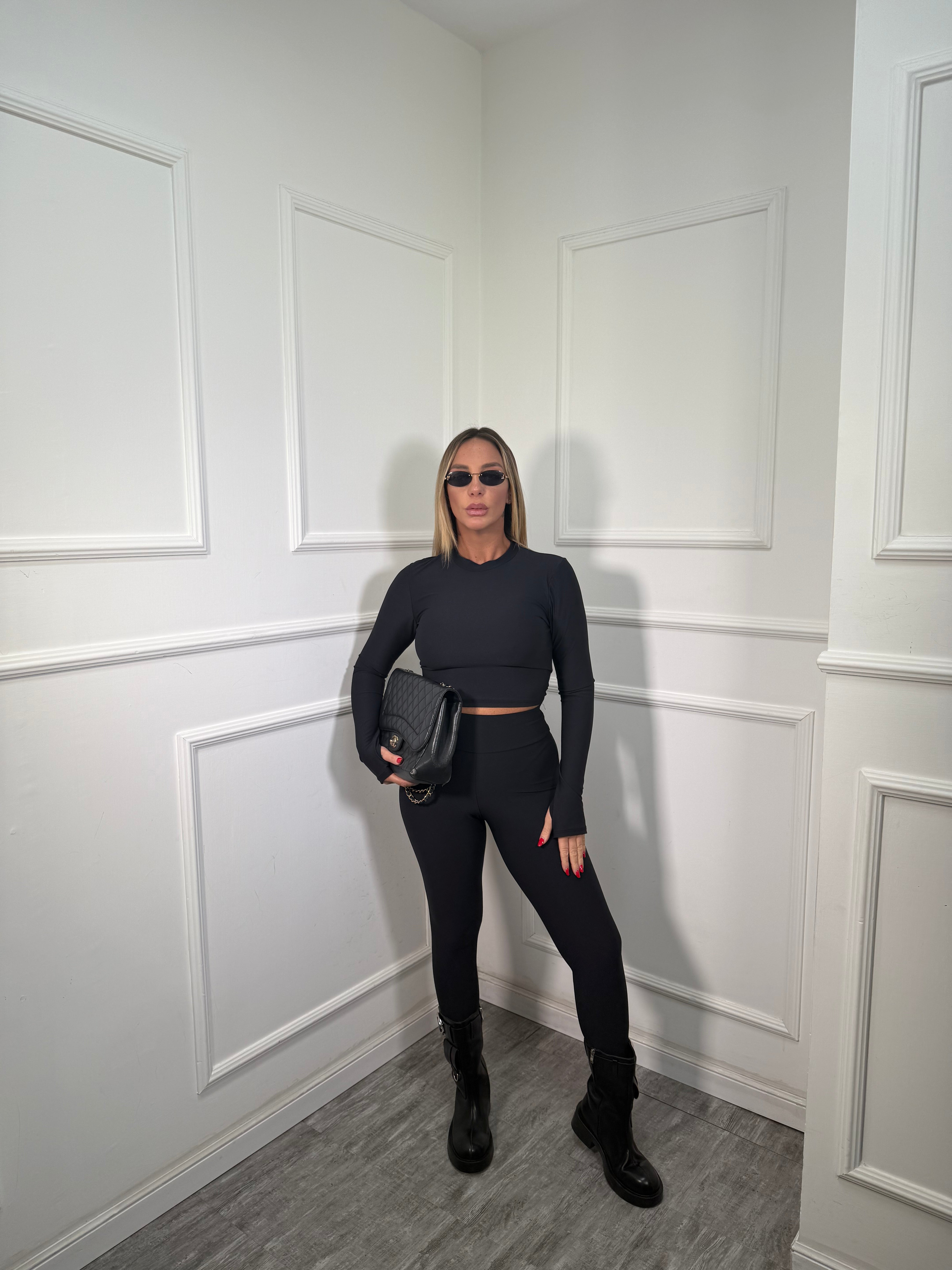 Coordinato in lycra District nero16536