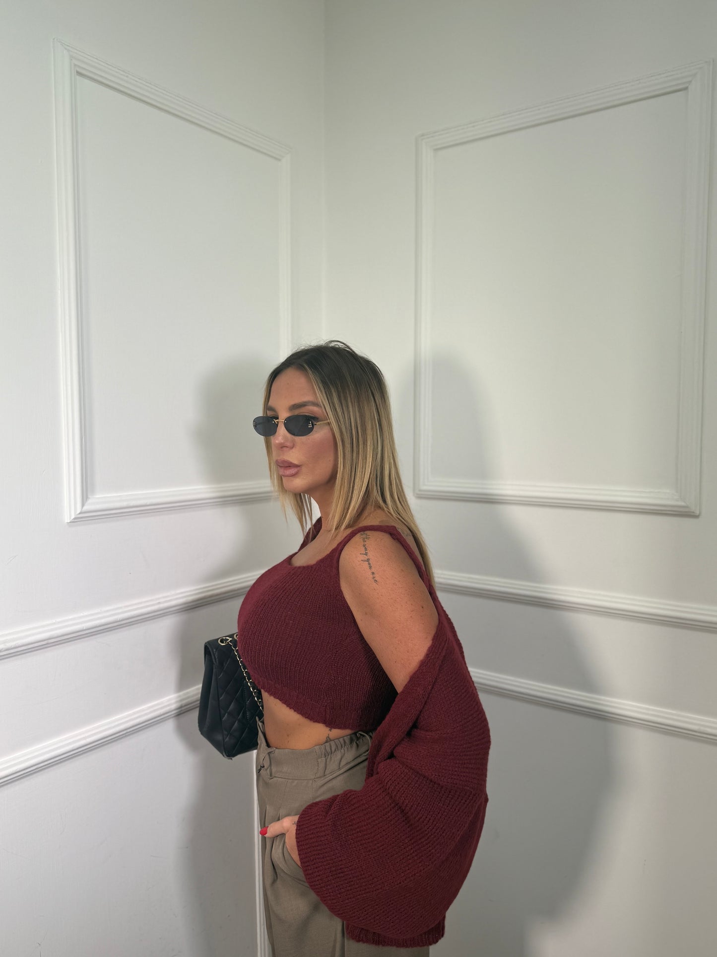 Twin set in lana cotta Bunny bordeaux