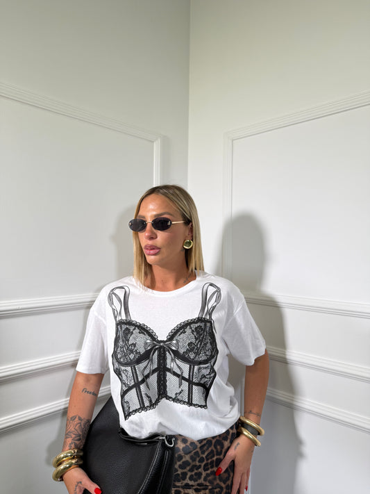 T-shirt oversize Bralette bianca