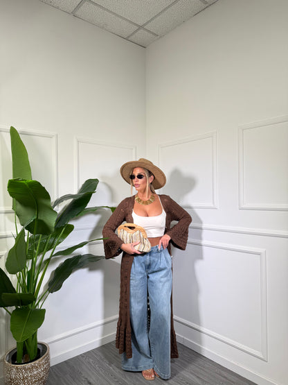 Maxi cardigan in filo Mykonos cioccolato 3676