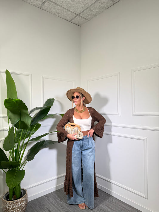 Maxi cardigan in filo Mykonos cioccolato 3676