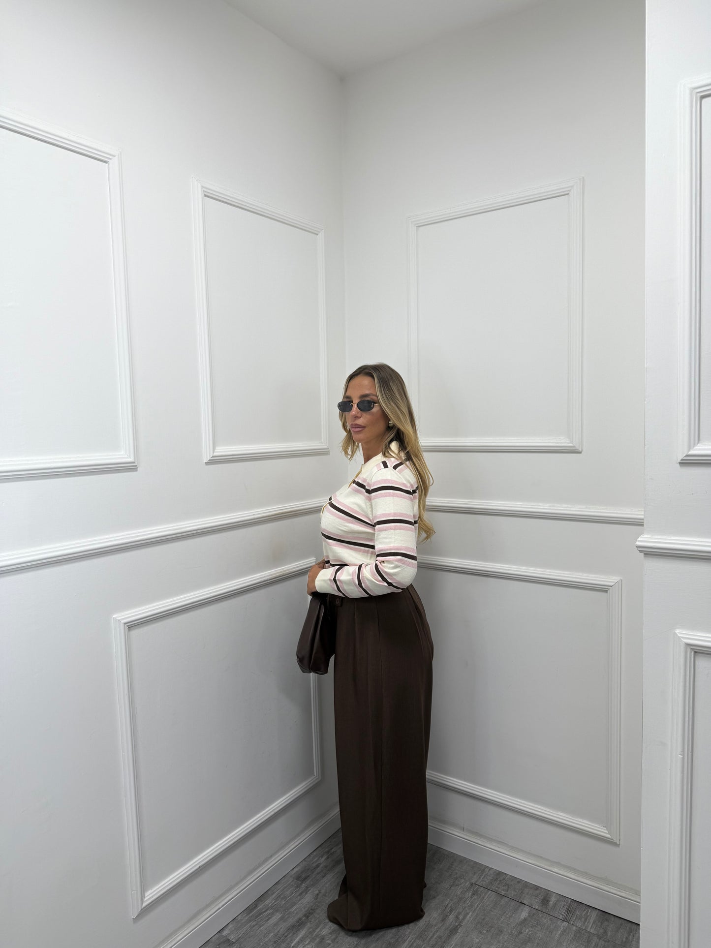 Pantaloni palazzo bustino asimmetrico Dinner cioccolato 18172