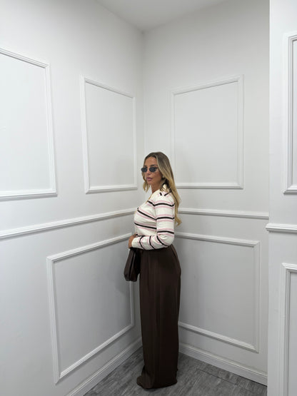 Pantaloni palazzo bustino asimmetrico Dinner cioccolato 18172