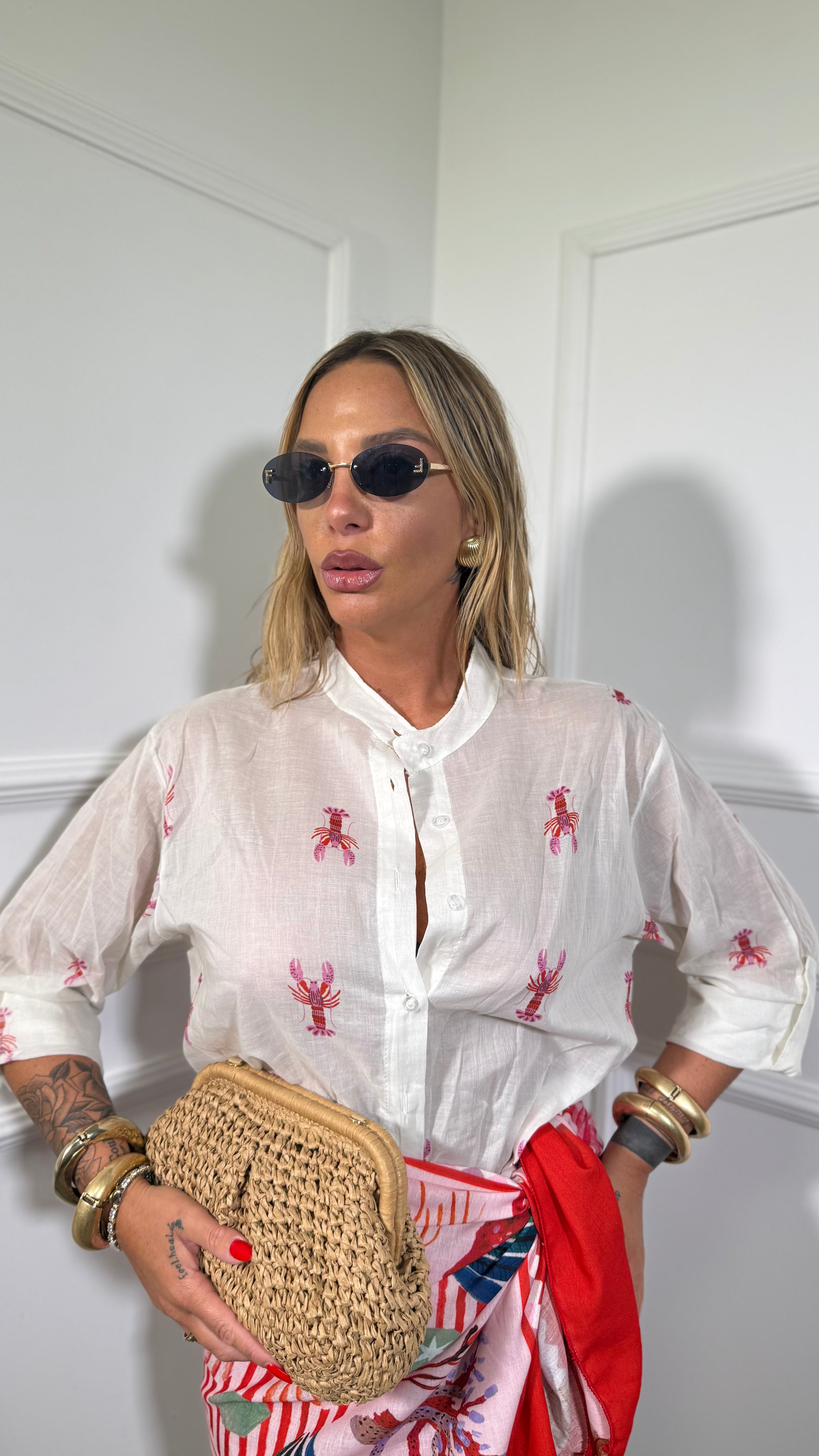 Camicia in cotone semi velata Aragoste bianca 7902