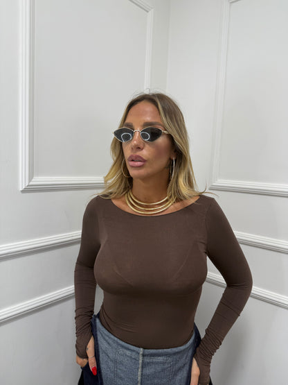 Body semi velato taglio vivo cioccolato 0399