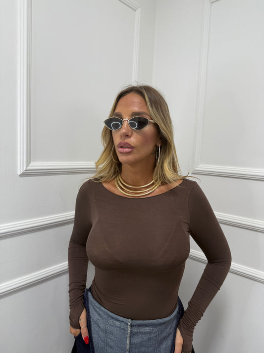 Body semi velato taglio vivo cioccolato 0399