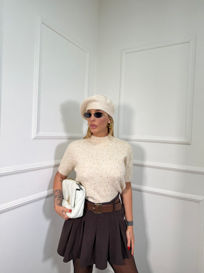 Maglioncino lana cotta con micro strass Doroty panna 10077