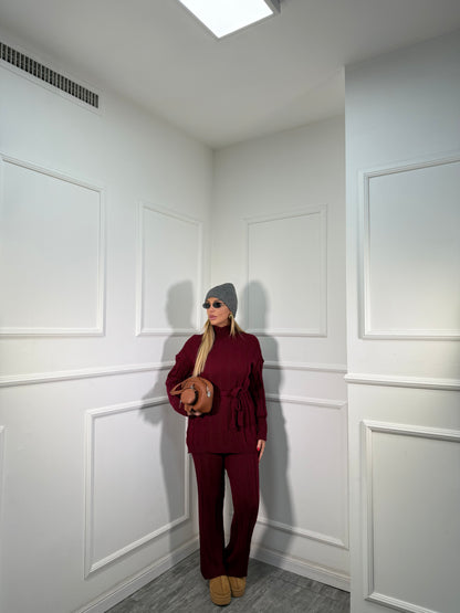 Coordinato in maglia a coste December bordeaux 228000