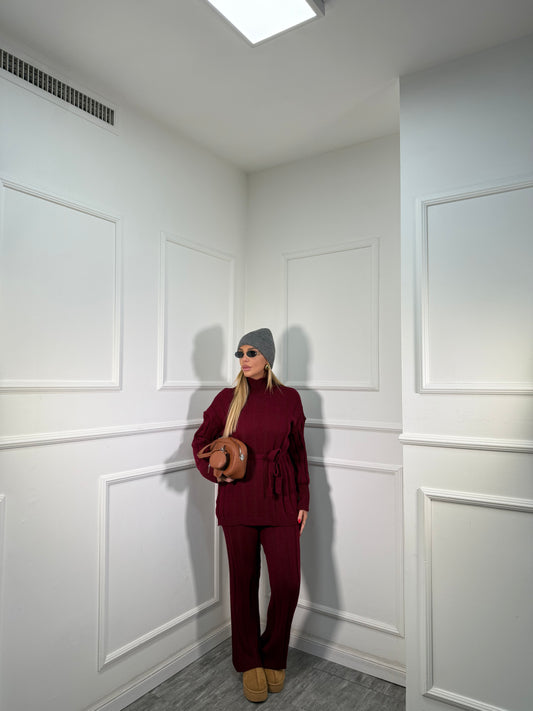 Coordinato in maglia a coste December bordeaux 228000