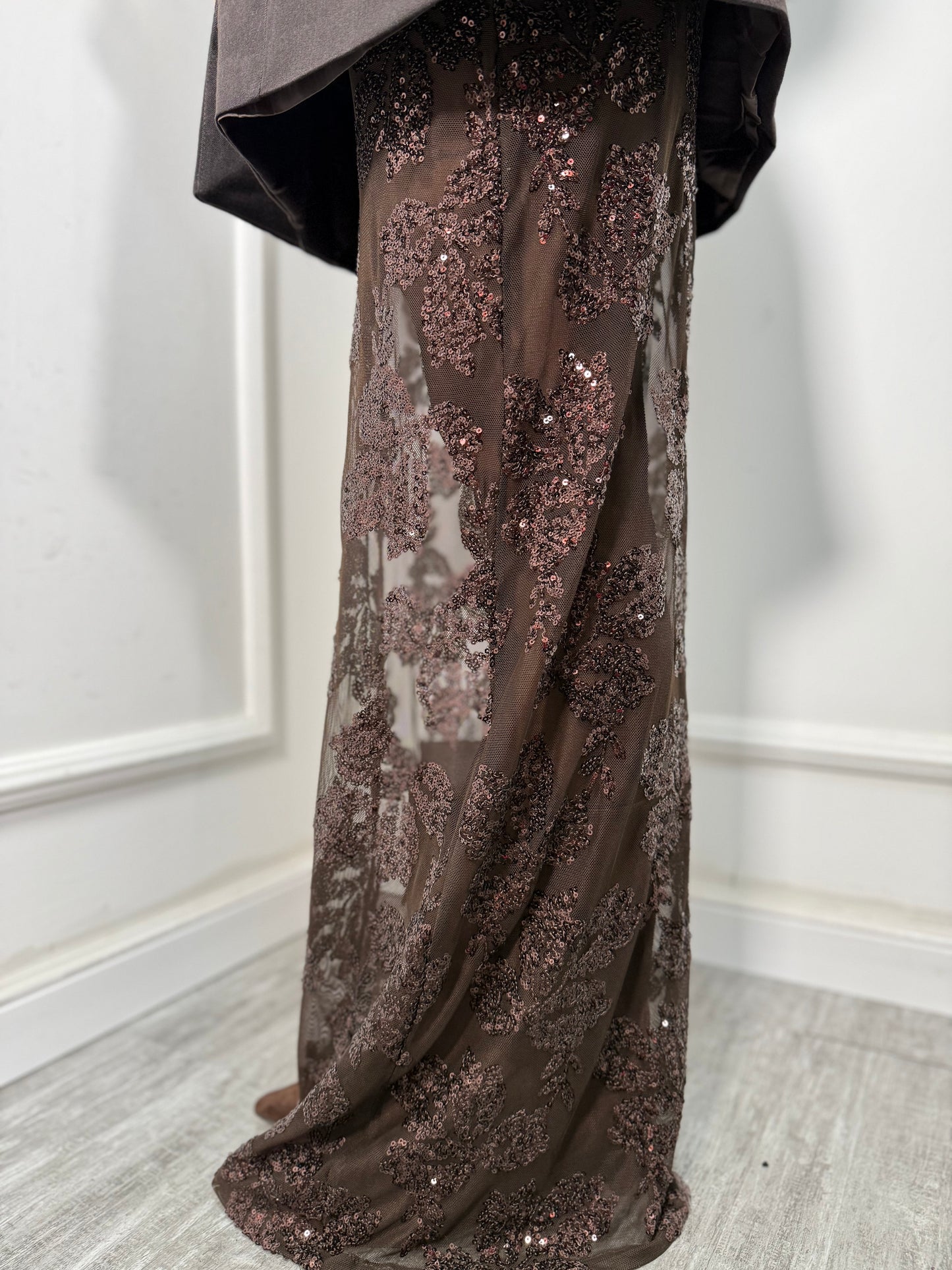 Longuette in tulle con paillettes Crystal cacao 5718