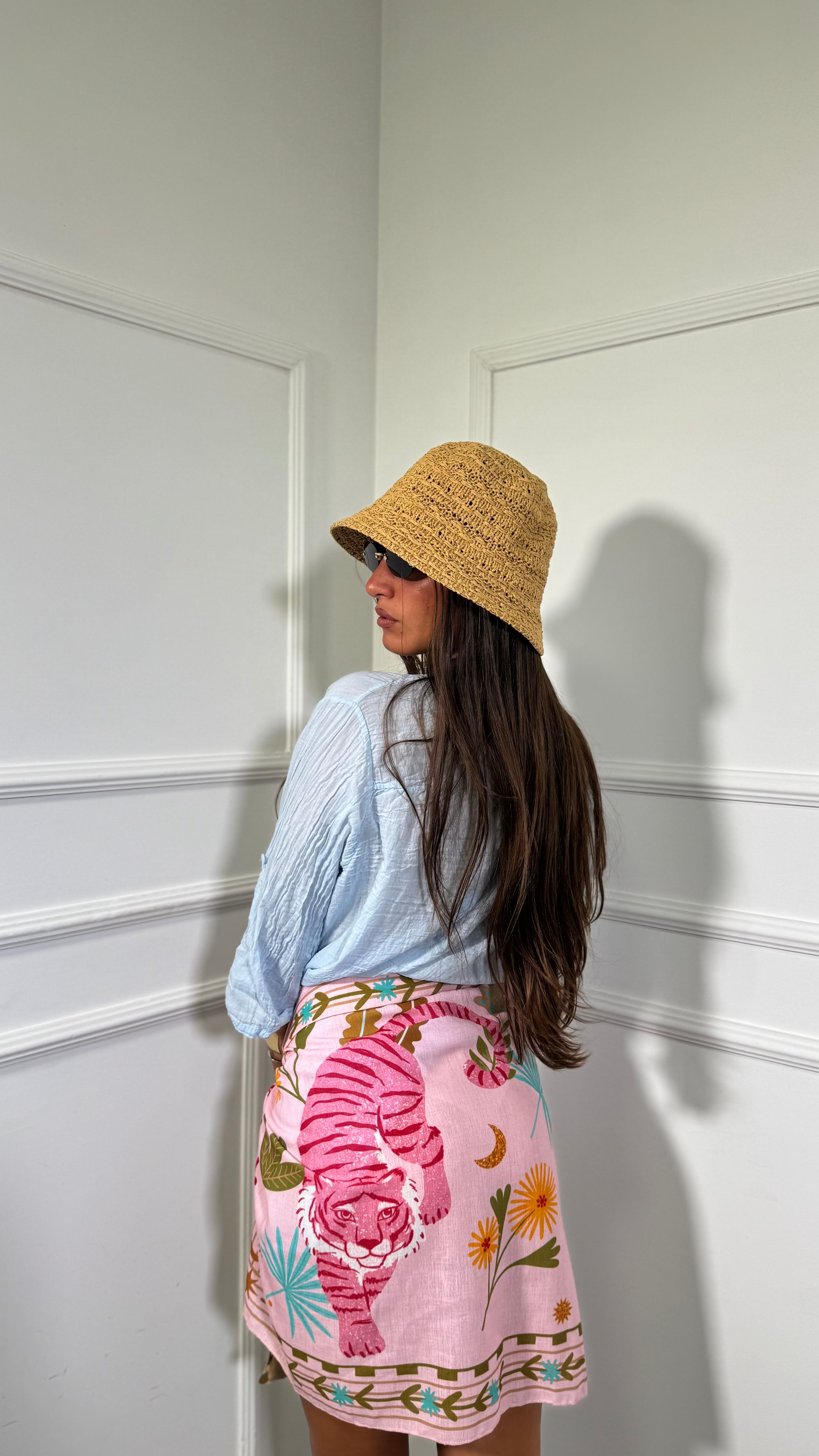 Gonna pareo corta misto lino Tigri Rosa 7890