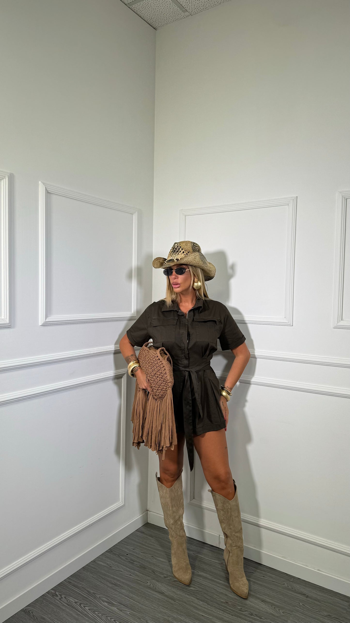 Jumpsuit in cotone con fusciacca Nereis cioccolato my59253