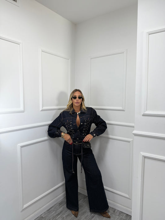 Giacca in denim stringata Dark lavaggio zero 6627