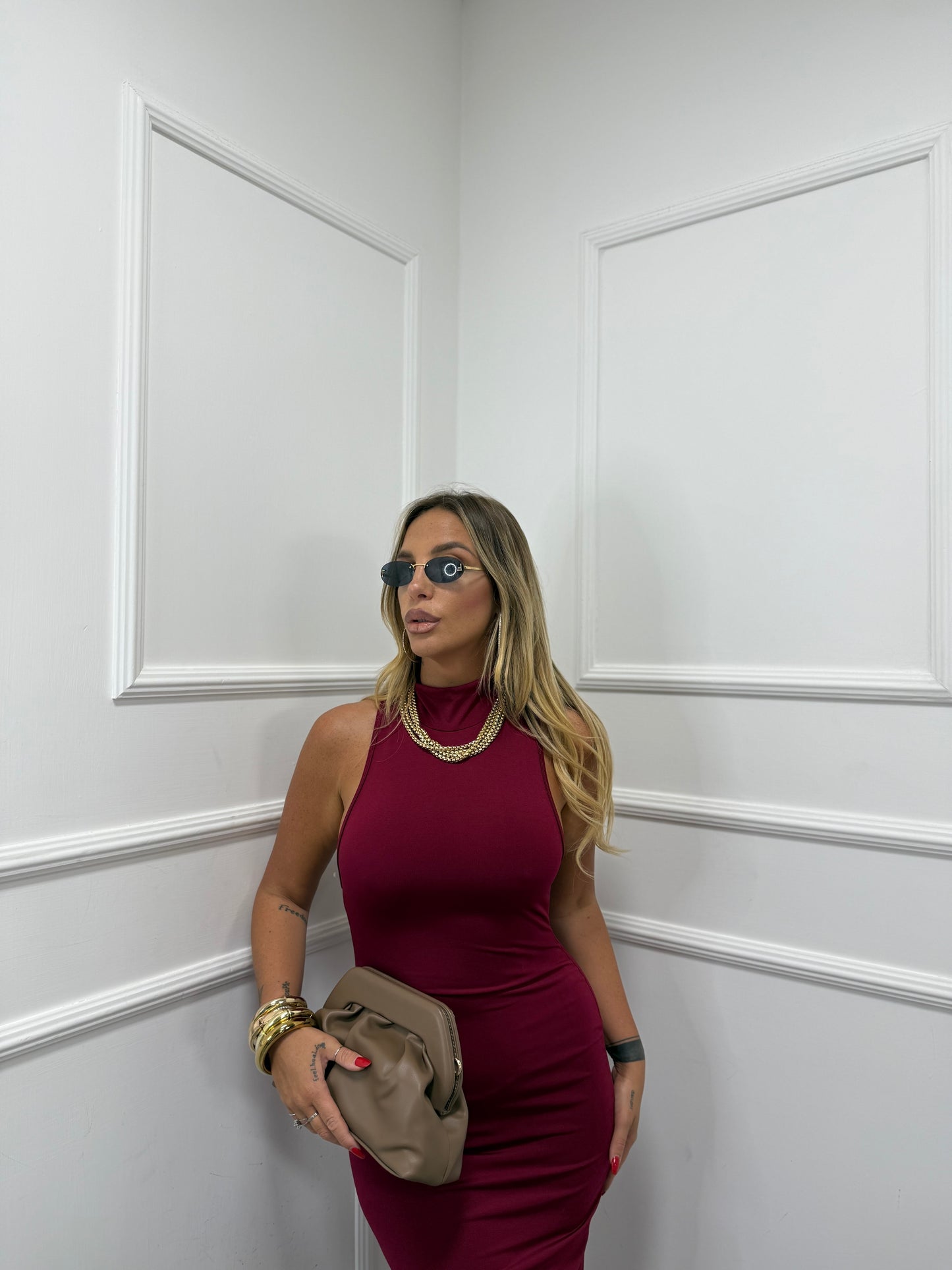 Abito midi Sofy bordeaux 25756