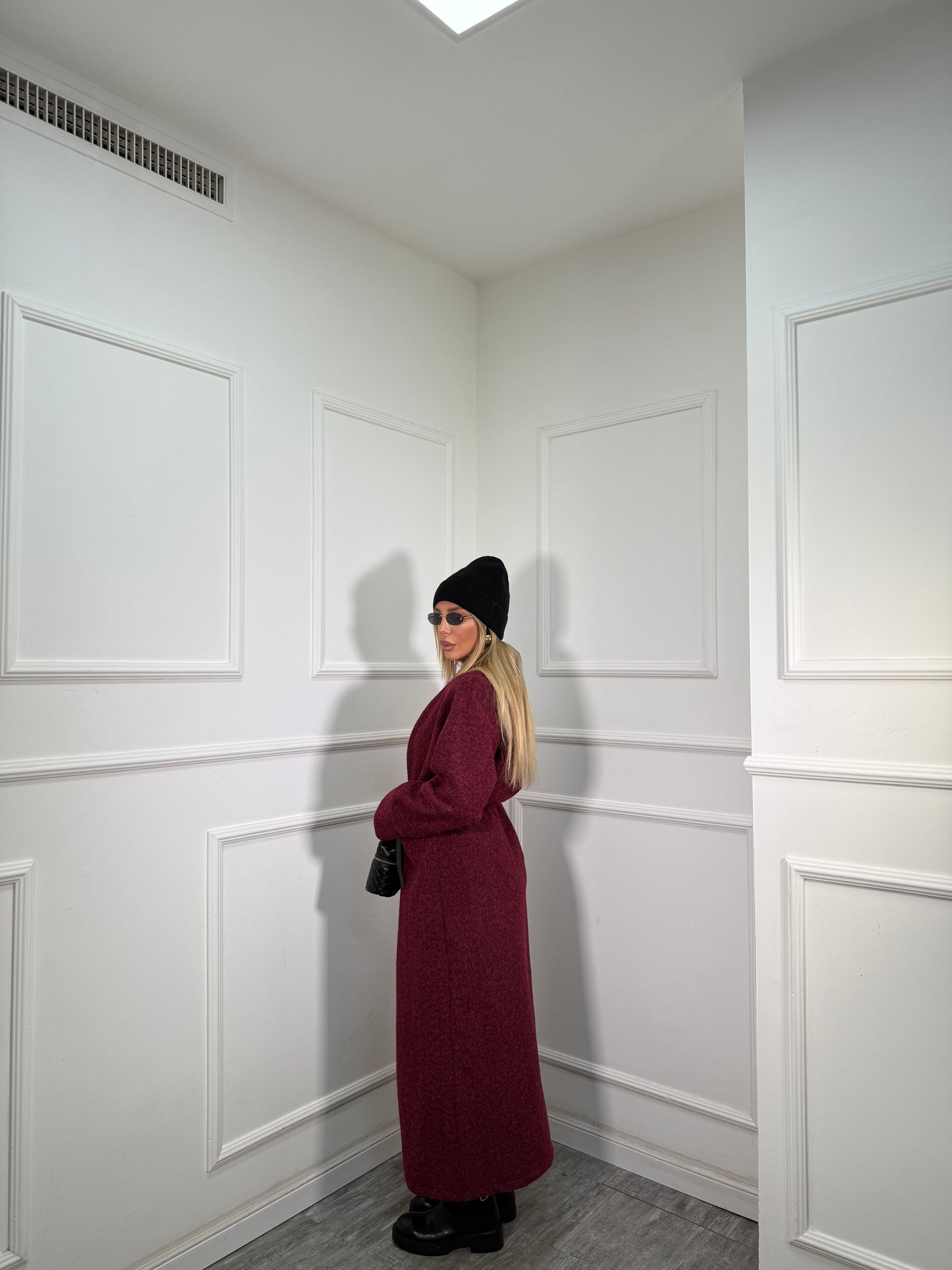 Cappotto lana cotta con cinturino Isabel bordeaux 250179