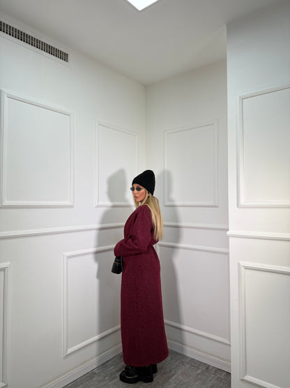 Cappotto lana cotta con cinturino Isabel bordeaux 250179