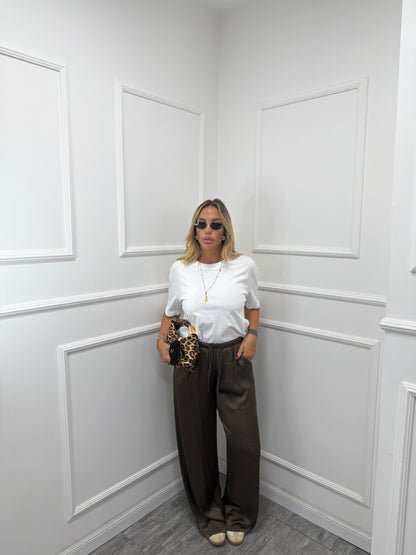 Pantaloni in satin cioccolato