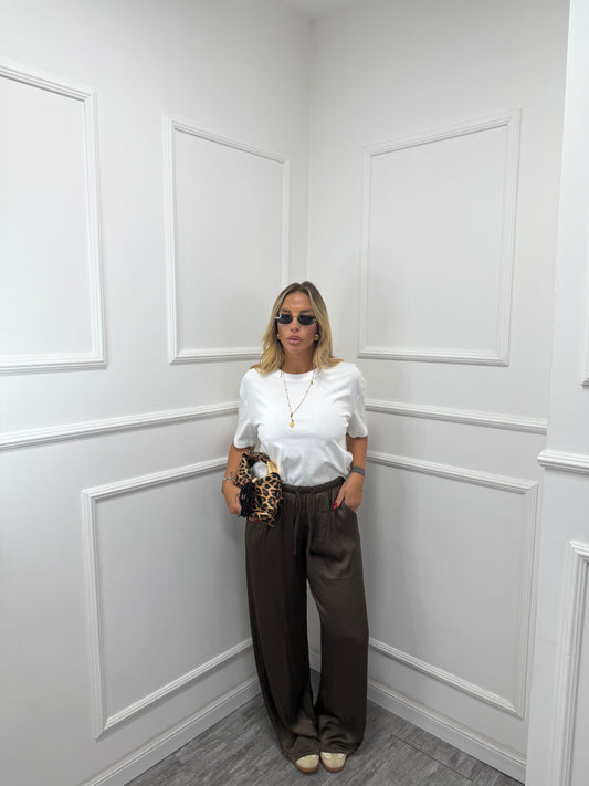 Pantaloni in satin cioccolato