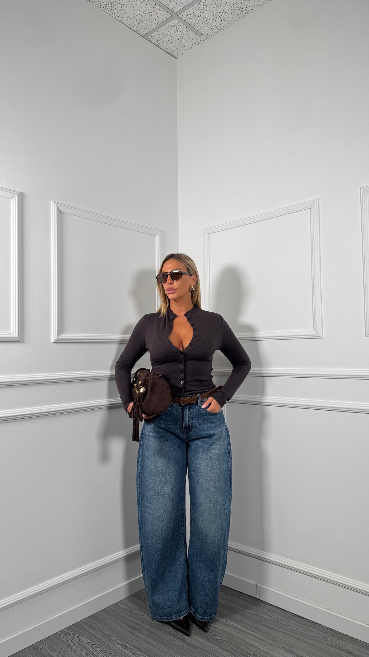 Jeans balloon con cintura lavaggio medio Fit f32884