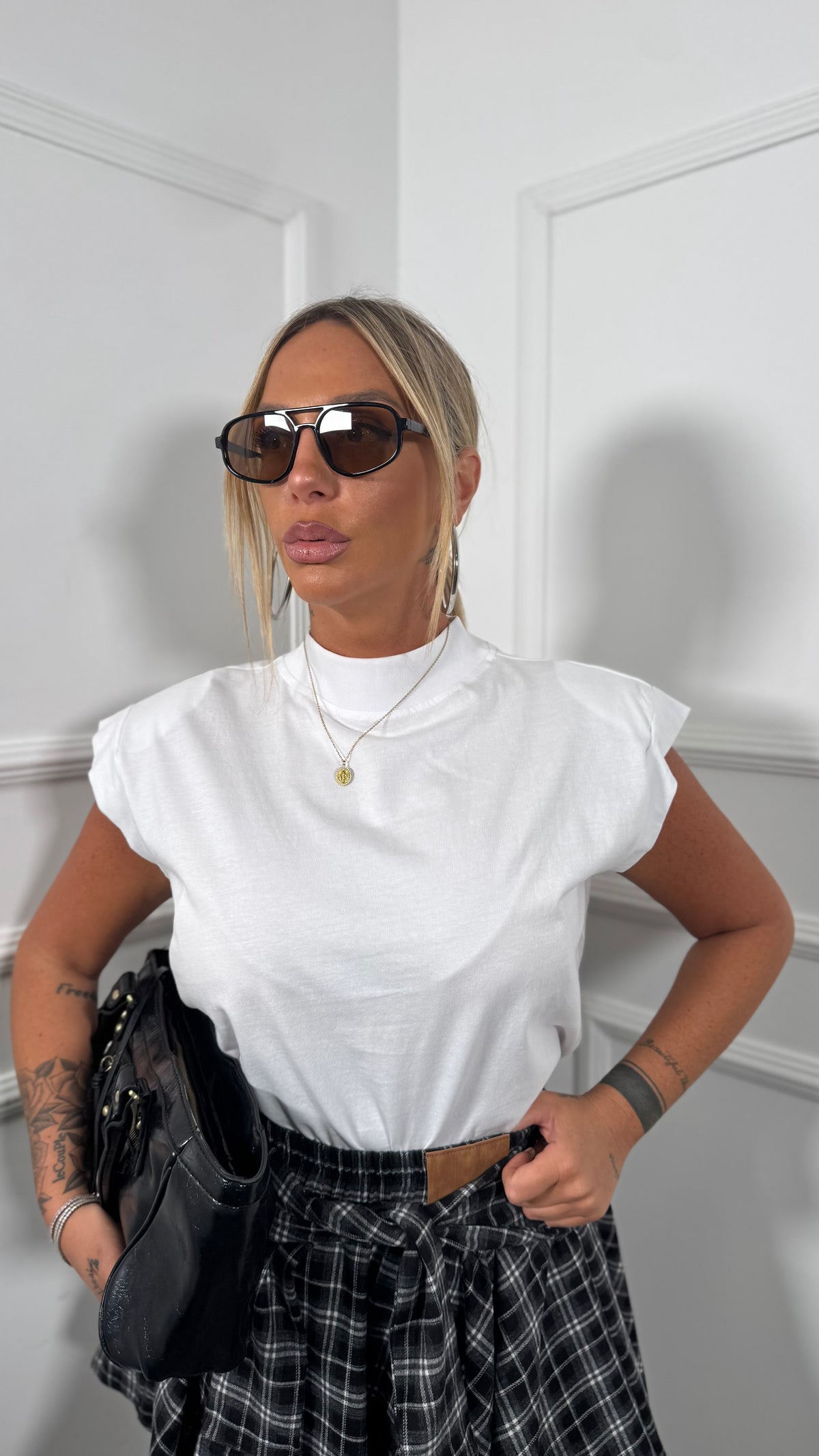 T-shirt giromanica oversize Get Ready bianca l2606