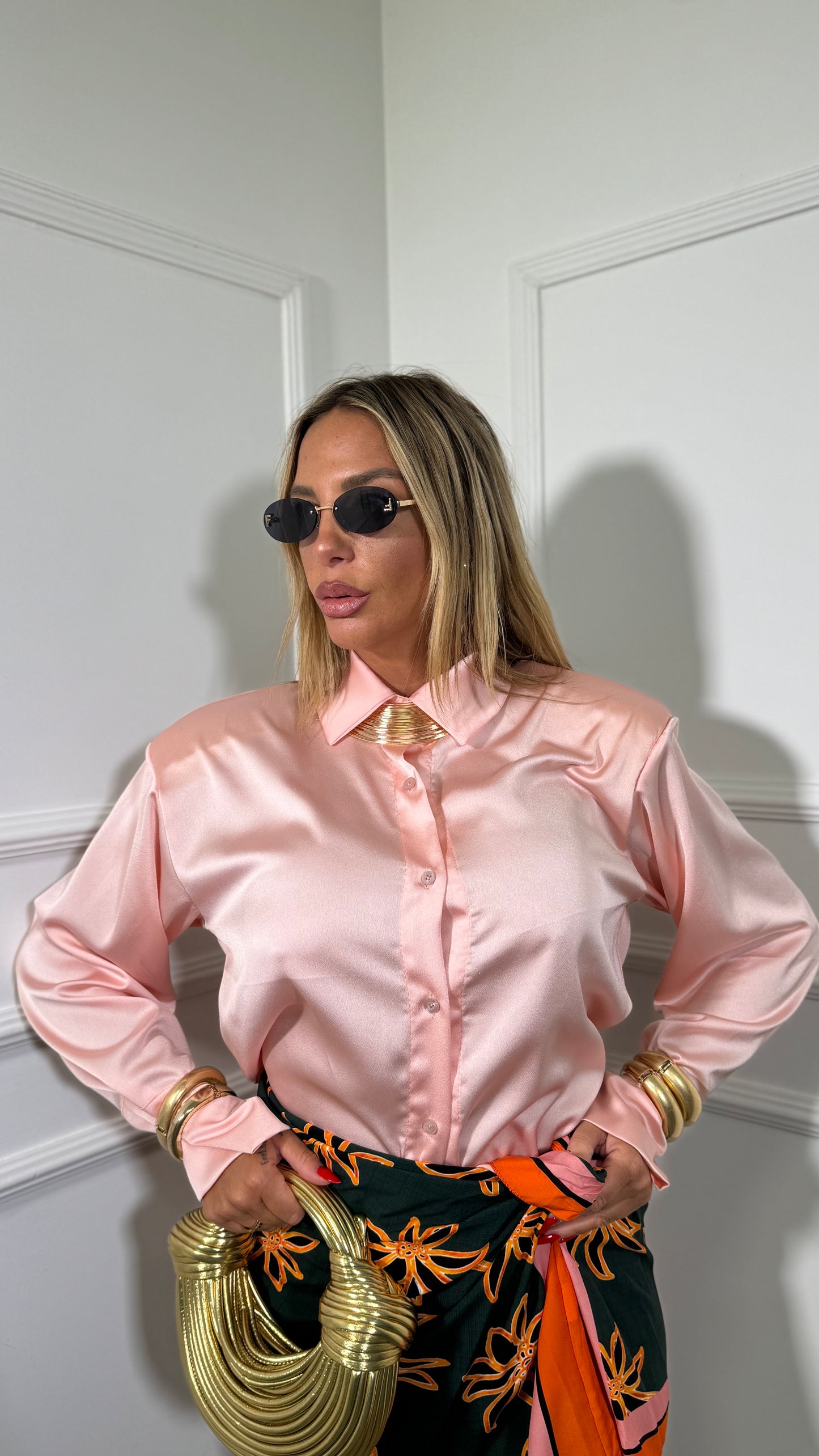 Camicia in satin con spalline manica campana Elite 9993 (vari colori)