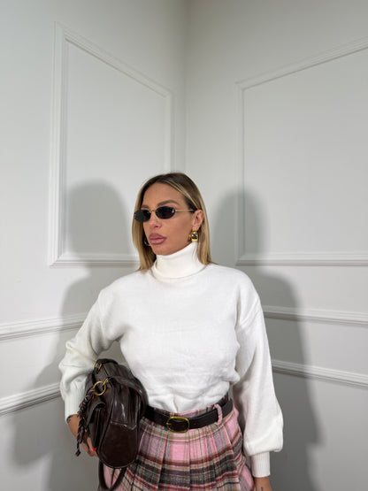 Pullover collo alto manica balloon bianco 2022