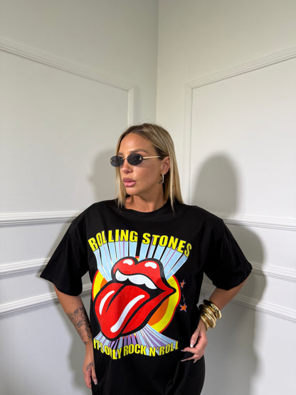Maxi t-shirt con spalline Rolling Stones nera