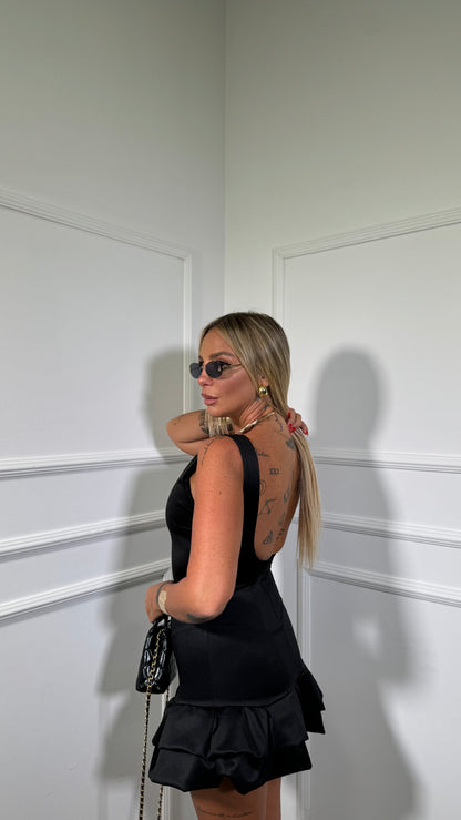 Abito corto con balza Sheryl nero
