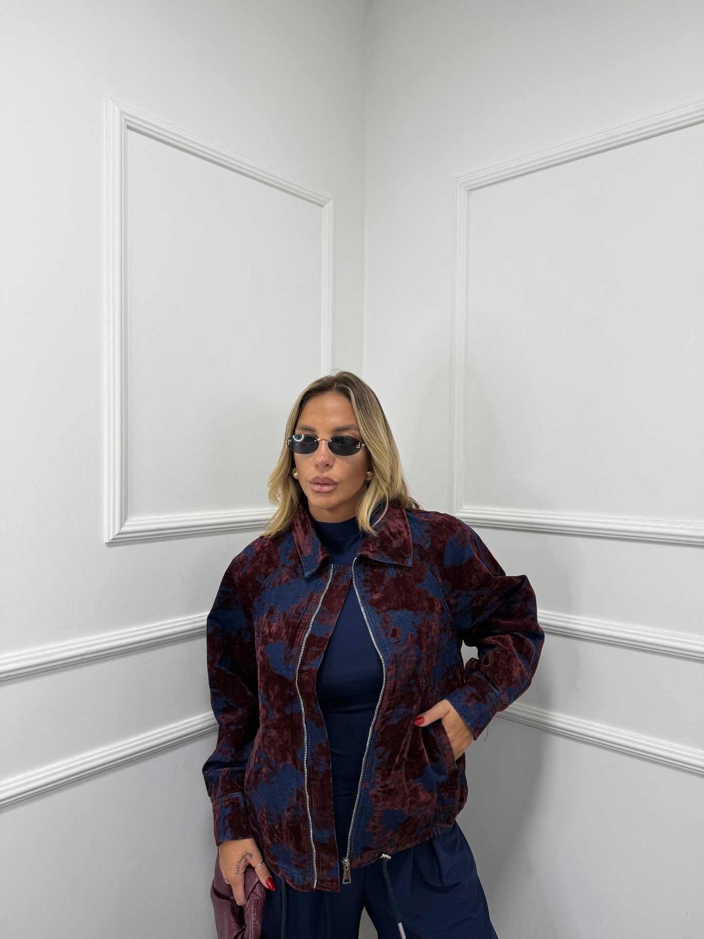 Giubbino in denim e velluto Kansas bordeaux tr697