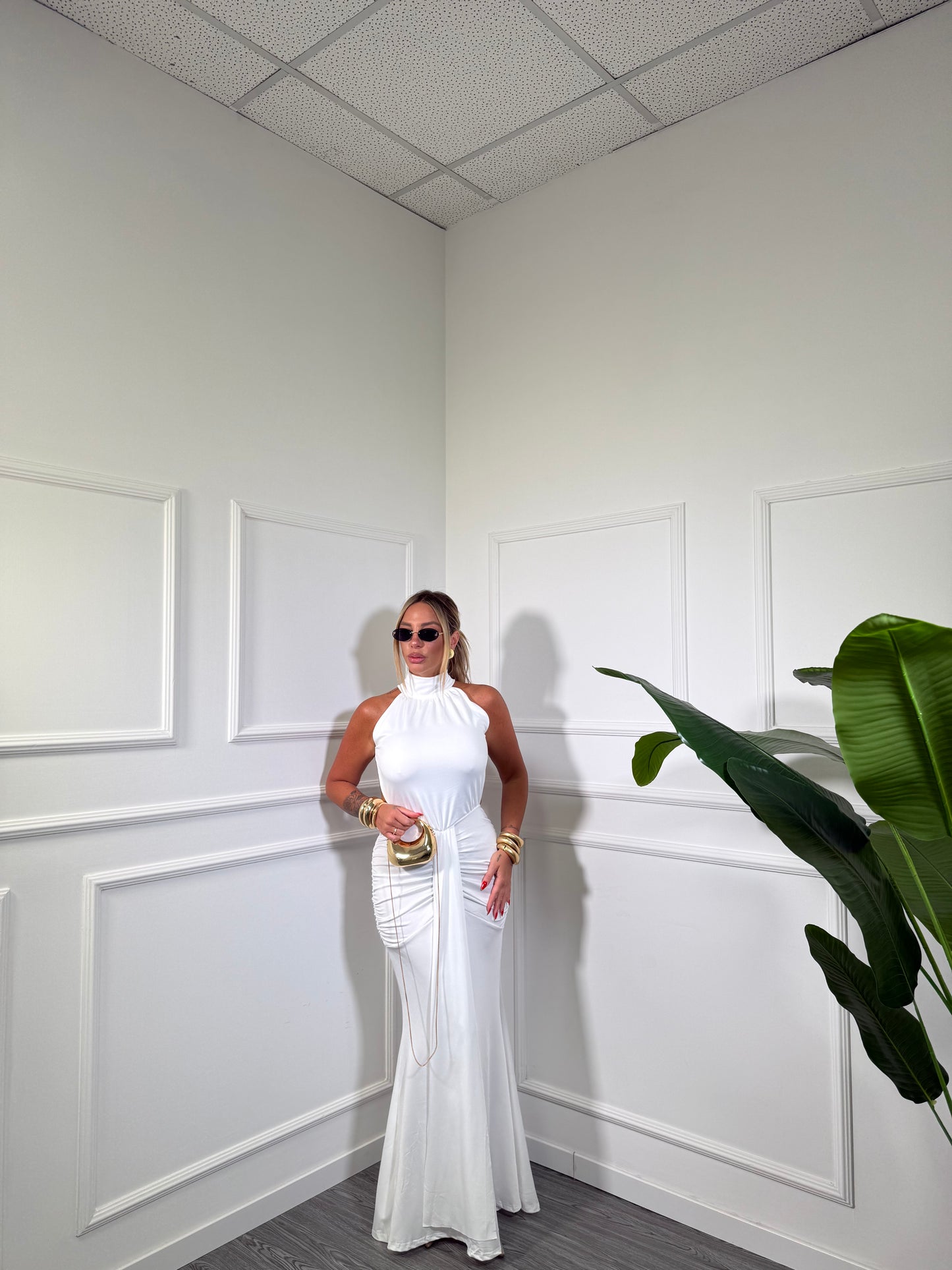 Abito lungo in lycra scollo sul retro Woman bianco