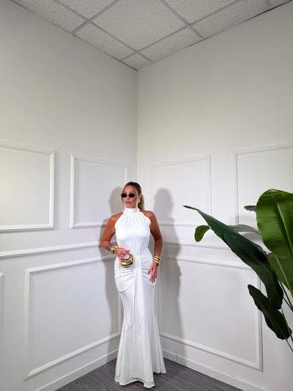 Abito lungo in lycra scollo sul retro Woman bianco