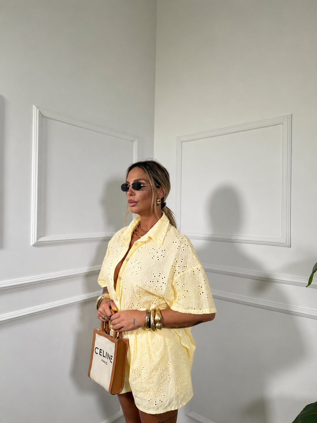 Coordinato in cotone (curvy) pizzo san gallo Tracy giallo 16091