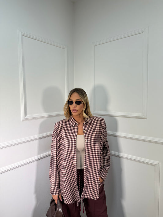 Camicia a quadretti con spalline Rotterdam bordeaux 2636c