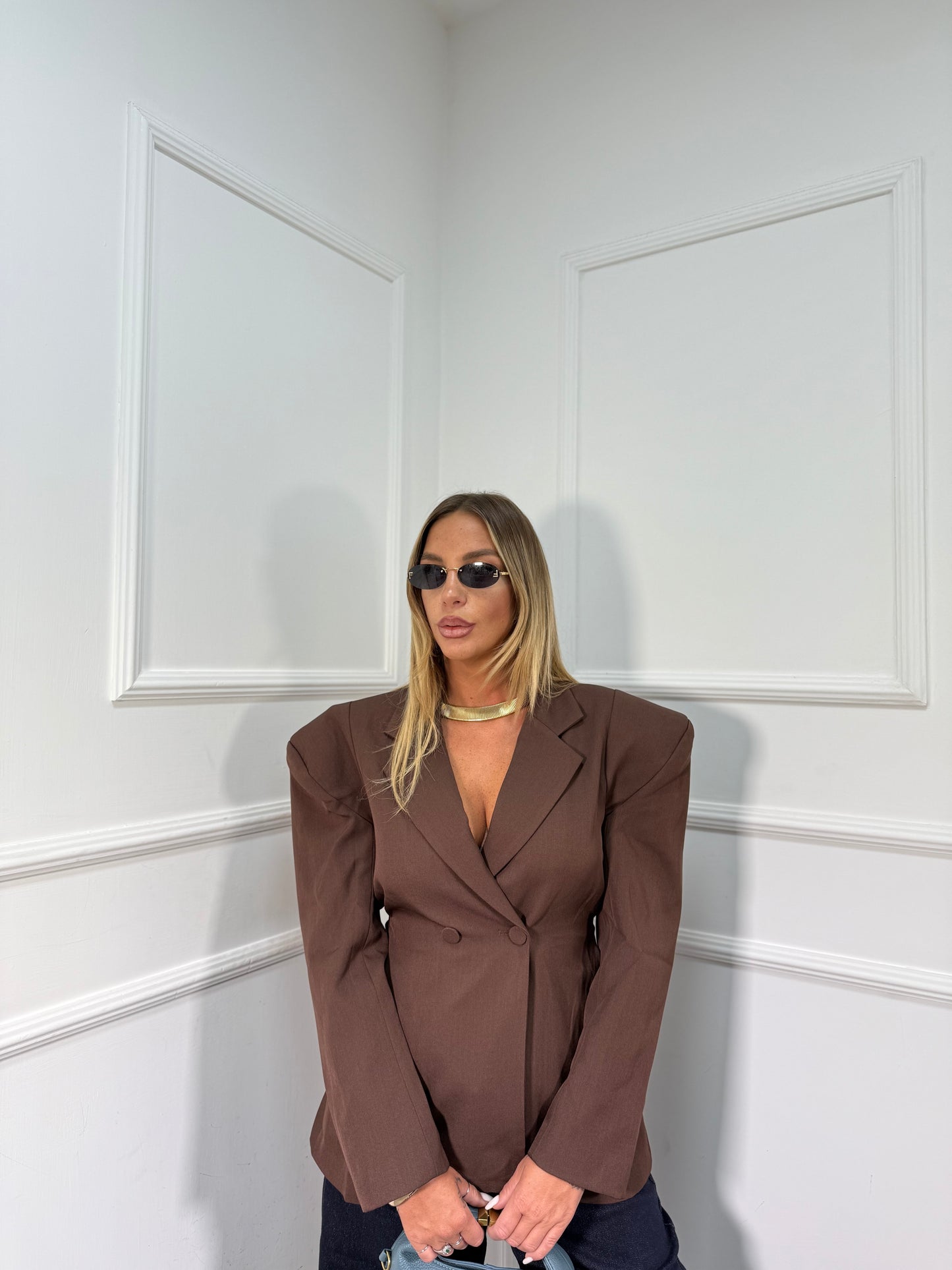 Blazer avvitato con spalline Jenner cioccolato v10595 premium quality